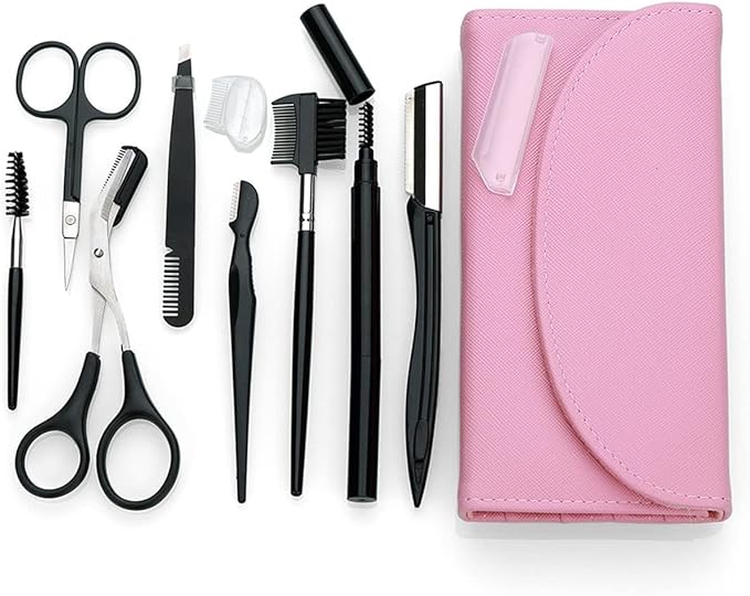 Eyebrow Grooming Kit - The Treatment Kit Includes: Tweezers, Brow Pencil, Comb, Razor, Brush, Scissors for Perfect Eyebrow Care