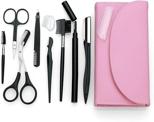 Eyebrow Grooming Kit - The Treatment Kit Includes: Tweezers, Brow Pencil, Comb, Razor, Brush, Scissors for Perfect Eyebrow Care