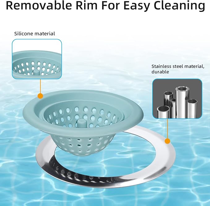 2 PCS Kitchen Stainless Silicone Sink Strainer, 4.5 inch Diameter… (Baby Blue)