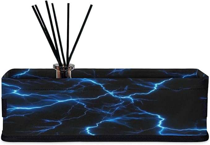 Blue Lightning Bolt Small Bathroom Baskets for Toilet,Foldable Toilet Paper Tank Basket Organizer for Towels Storage Decorative Open Storage Bins for Home,Closet,Containers,Cabinet