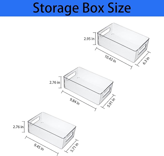 Refrigerator Organizer Bins 3 Pack Fridge Organizers with Handles Clear Freezer Storage Containers for Pantry, Cabinets,Shelves, Drawer – Plastic Kitchen Organizers
