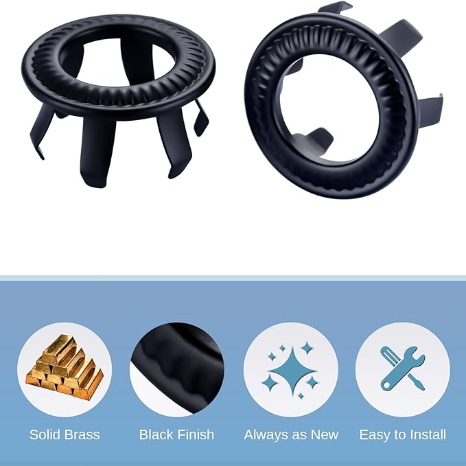 2 Pack Sink Overflow Ring, WOWOW Brass Sink Trim Overflow Cover Hole Insert Cap, Vanity Sink Trim Rings for Bathroom Kitchen Basin (Matte Black)