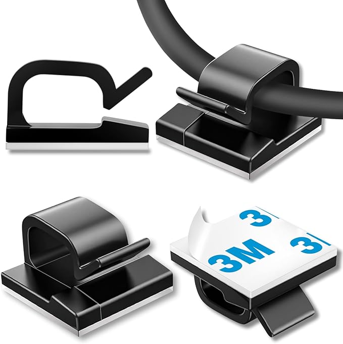 65 Pcs Cable Clips, Adhesive Cable Organizer Cord Holder Wire Clip Wire Management Self Adhesive Hooks Wire Holder for Office, Home (Black, 65PCS - Large)