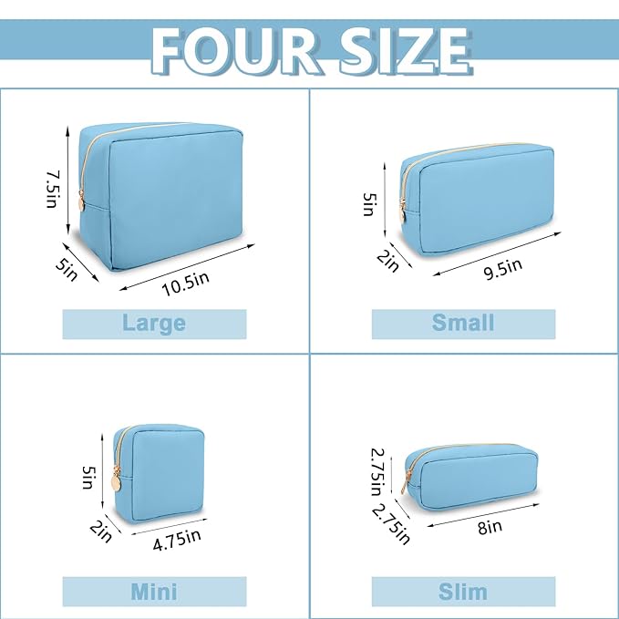 Large Makeup Bag Pouch, Nylon Women Travel Toiletry Storage Bag, Preppy Cosmetic Bag for Girls, Big Makeup Organizer Bag, Cute Zipper Pouch Skincare Bag for Sport Work Gift (Large-Periwinkle)