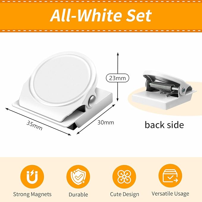 8 Pack Magnetic Clips Heavy Duty, White Magnet Clips for Fridge, Refrigerator Magnets, Strong Magnetic Clip, Scratch Free Magnets with Clip for Whiteboard, Refrigerator, Cruise, Locker