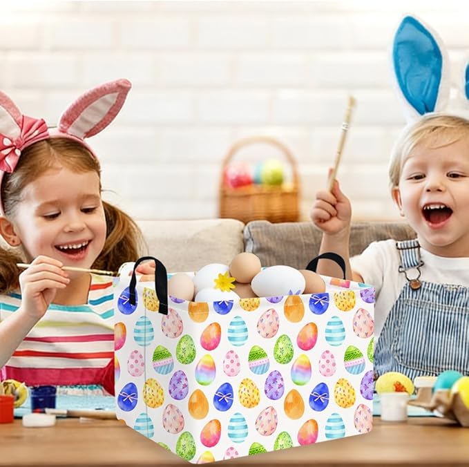 Rectangular Cute Easter basket,Easter basket empty,Storage Basket for baby Bedroom,Toy Gift Organizerm,Kids Storage Bin,Gift baskets,Easters Home Decor(Blue Easters egg)