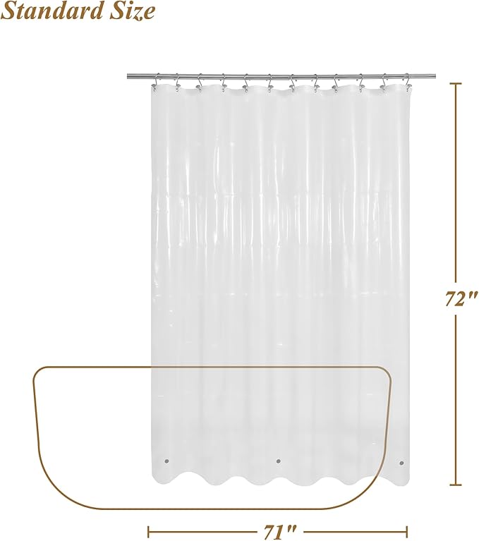 Mrs Awesome Clear Shower Curtain Liner Medium Weight - Shower Curtain Plastic with 3 Magnets for Bathroom, 71x72