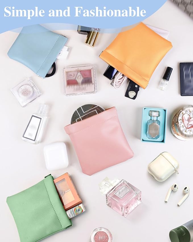 4 Pcs Small Pocket Cosmetic Bag for Purse, Mini Waterproof Lambskin Portable Makeup Bag, Pretty Cute Coin Pouches Lipstick Storage Organizer for Cosmetics Headphones Jewelry