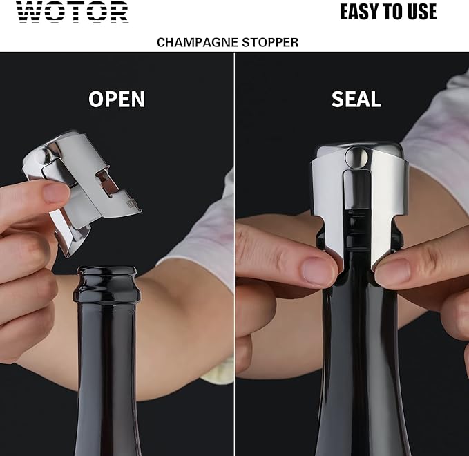 WOTOR 3 Pack Champagne Stoppers with Stainless Steel Champagne Saver with Food Grade Silicone Leak proof Keep Fresh Reusable Champagne Cork for Champagne, Cava, Prosecco and Sparkling（Triple Color）