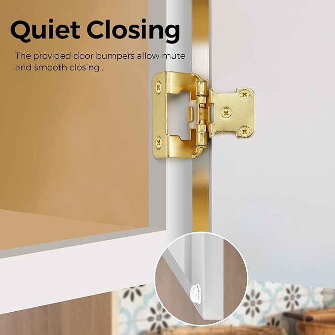 20 Pack 10 Pair Gold Cabinet Hinges - 1/2 inch Overlay Kitchen Cabinet Hinges, Partial Wrap Around Cabinet Door Hinges for Face Frame Cabinet, Self Closing Gold Face Mount Cabinet Hardware