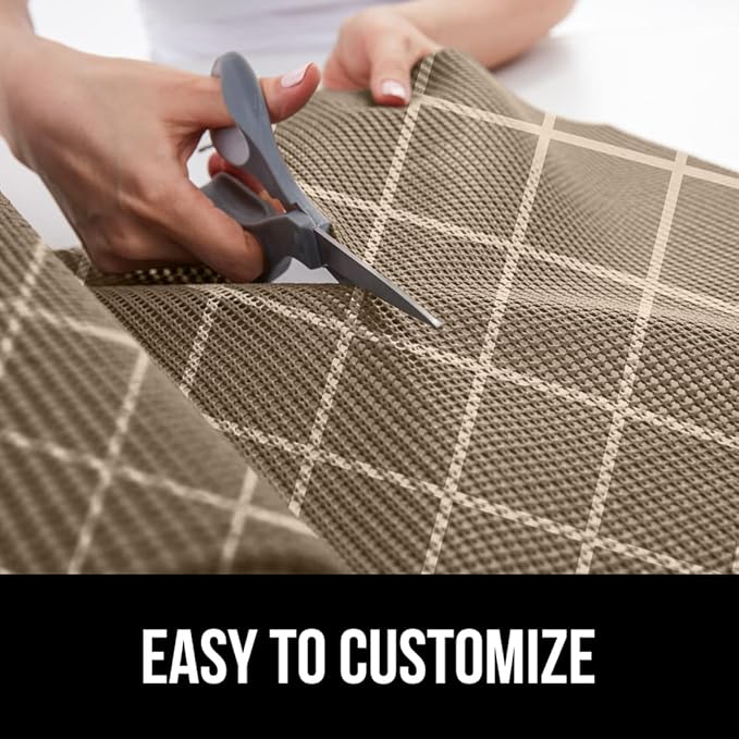 GORILLA GRIP powerGRIP Drawer Shelf and Cabinet Liner, Thick Strong Hold, Non-Adhesive Liners Protect Kitchen Cabinets and Cupboard, Bathroom Drawers, Easy Install, Breathable Mat, 12" x20', Beige