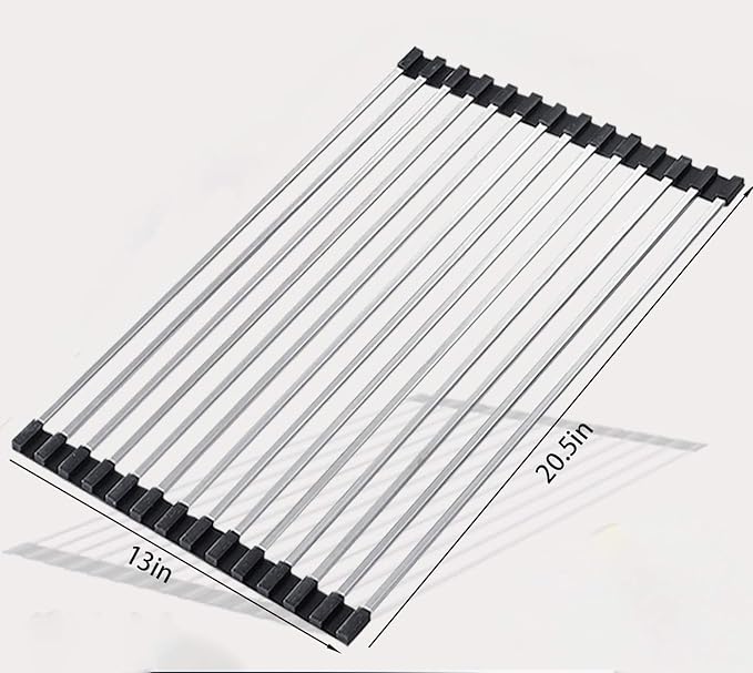 Ahyuan Roll up Dish Drying Rack Over The Sink Dish Drying Rack Cubic Rolling Dish Rack Over Sink Dish Racks for Kitchen Counter RV Camper Accessories for Travel Trailers (Black, 20.5''Wx13.4''L)