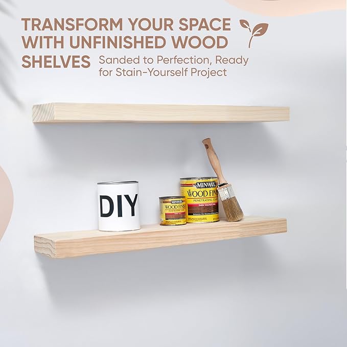 Homeforia 30 inch Wood Floating Shelves, High End Solid Natural Wood 30inch Floating Shelf for Wall, Unfinished Wooden 30 inches Floating Shelves, Heavy Duty Bracket, 30 X 6.5 X 1.75 in, Set of 3