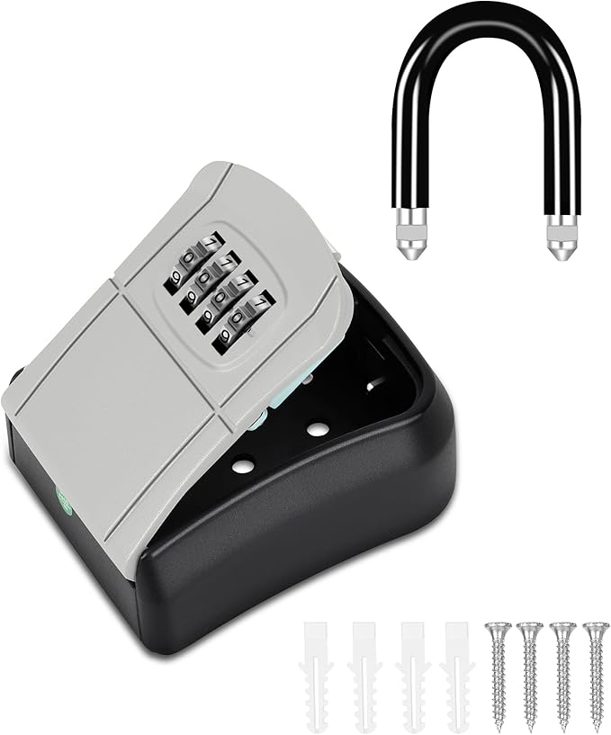 Portable Key Lock Box,Key Holder Safe Security Lock Box for Indoor, Outdoor, Garage, Garden, Store (2, Grey)