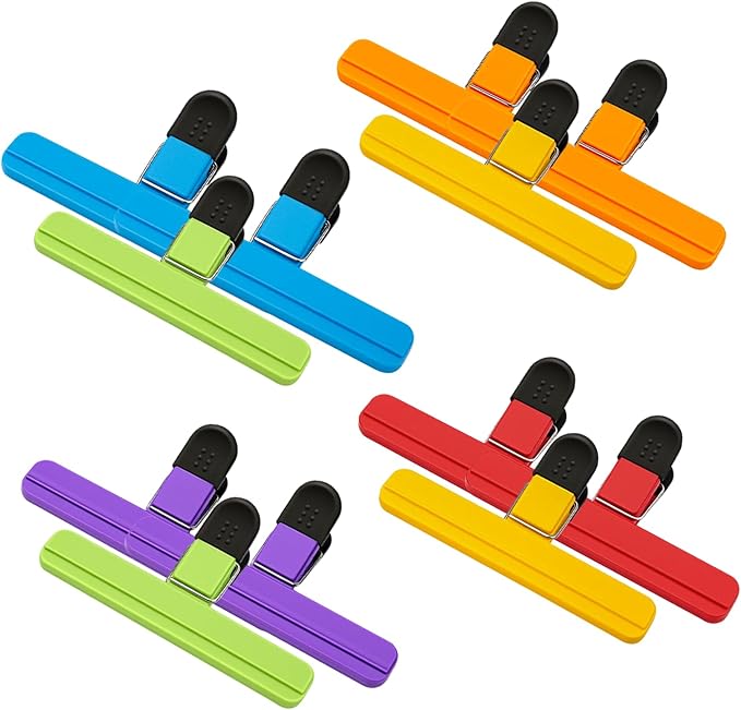 Chip Clips, 12 Pack Large Food Clips, Snack Bag Clip, Plastic Heavy Duty Seal Grips for Food Storage, Home, Office and More(6 x 3.5 Inch)