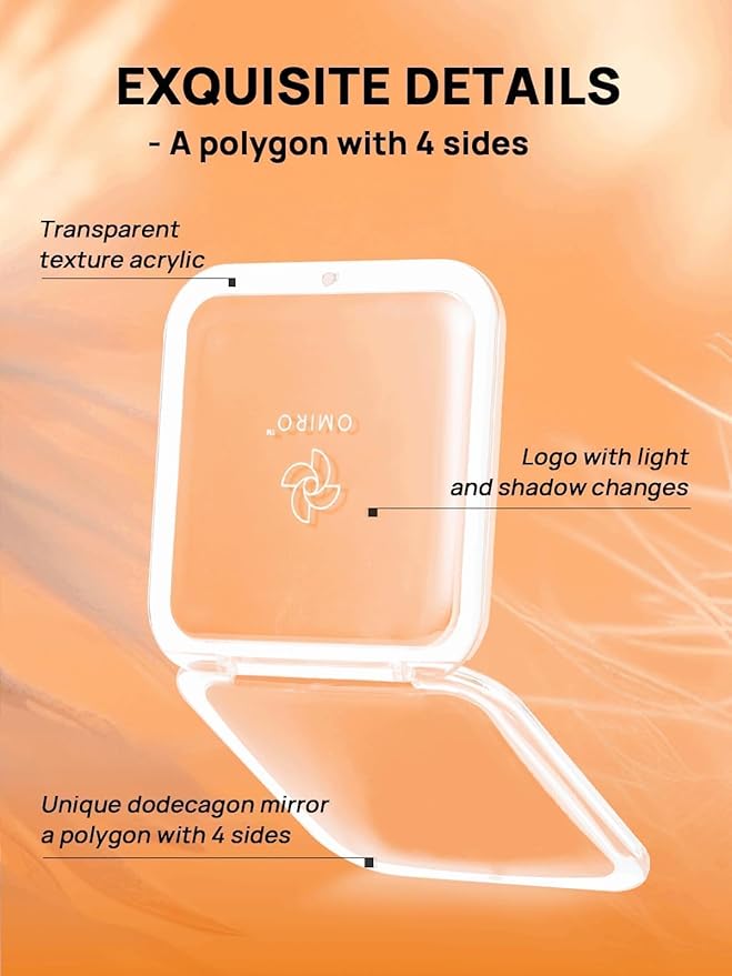 OMIRO Folding Compact Mirror, 1X/15X Magnification 3½” Pocket Size Square Hand Mirror for Travel Makeup (Peach Fuzz)