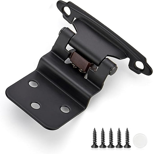 2 Pack 1 Pair Black Cabinet Hinges - 3/8 inch Inset Kitchen Cabinet Hinges, Semi-Concealed Hinges, Self Closing Cabinet Door Hinges with Door Bumper Flush Face Mount Cupboard Hardware