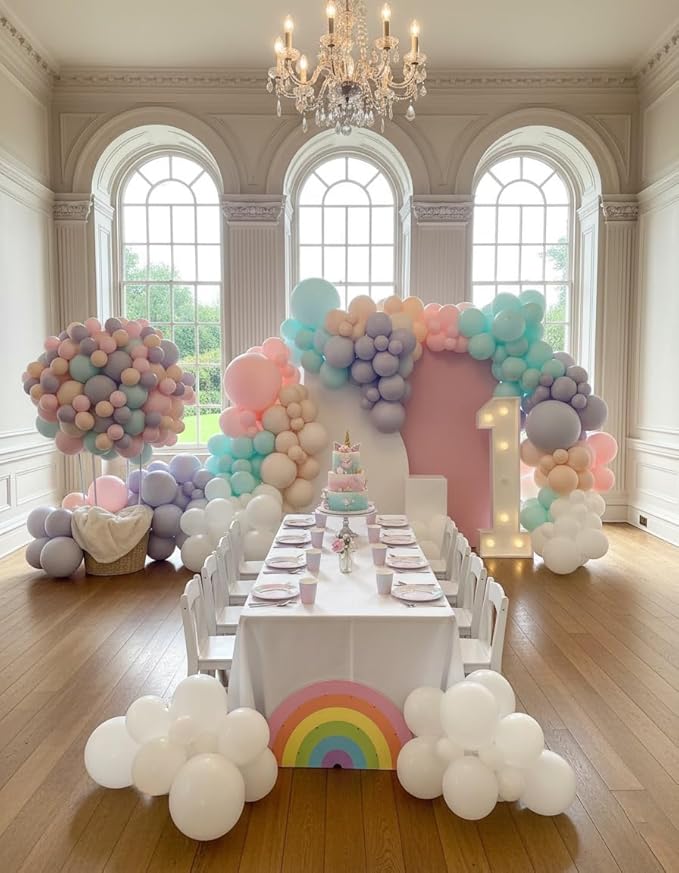 EICUECUE 426Pcs Pastel Balloon Arch Kit - 7 Macaron Assorted Colors Balloon Garland Kit for Birthday Party Kids Girls Baby Shower Wedding Anniversary Pride Easter Rainbow Supplies Party Decorations
