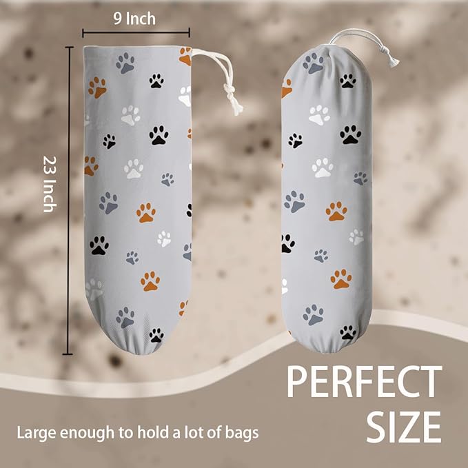 Paw Prints Plastic Bag Holder, Reusable Grocery Garbage Bags Holder, Wall Mount Plastic Bags Organizer, Kitchen Housewarming Gift for Women Dog Lover, Kitchen Pattern Garbage Bag 56