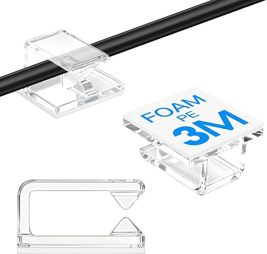 60Pcs Cable Clips, Small, Clear, Adhesive Wire Clips, Cable Management Wire Organizer Cord Holder for Under Desk, Car, Wall, TV PC Ethernet Cable