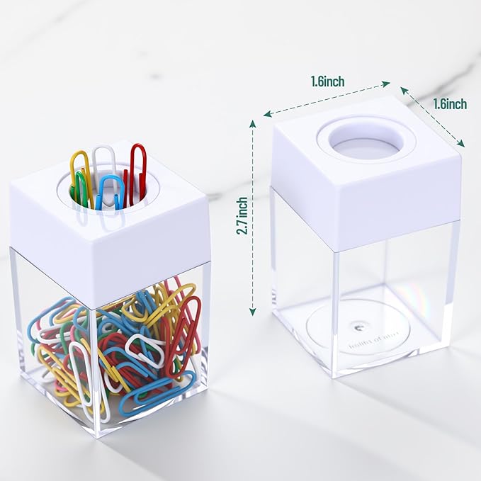 4 Pieces Magnetic Paper Clip Dispenser Holder Paperclip Dispenser for Desk, School, Office(White)