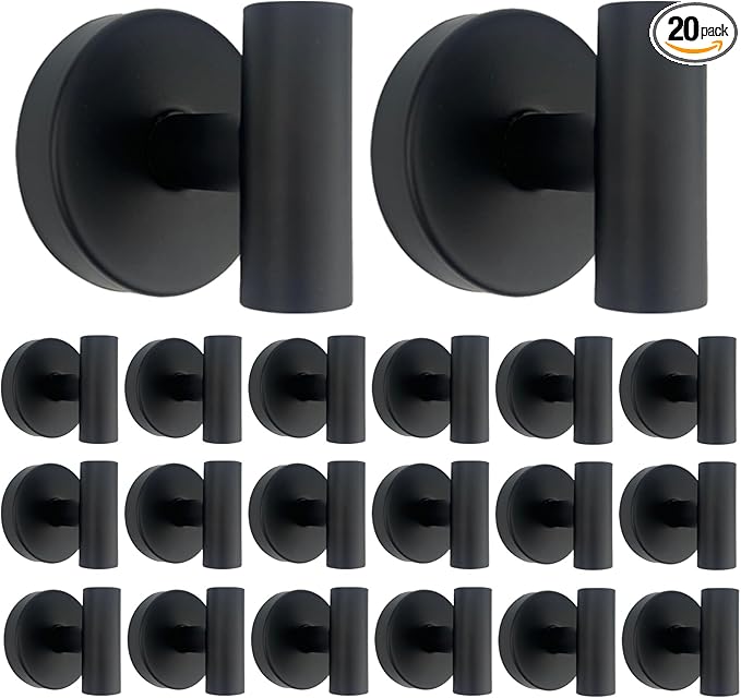 20 PCS Suction Cup Shower Towel Hooks, Wall Mount Robe Holder, Heavy Duty No Drill Wall SUS304 Waterproof Stainless Steel Hooks for Bedroom, Bathroom, Kitchen, Hotel and Office (Matte Black)