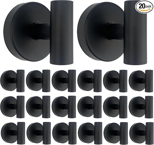 20 PCS Suction Cup Shower Towel Hooks, Wall Mount Robe Holder, Heavy Duty No Drill Wall SUS304 Waterproof Stainless Steel Hooks for Bedroom, Bathroom, Kitchen, Hotel and Office (Matte Black)