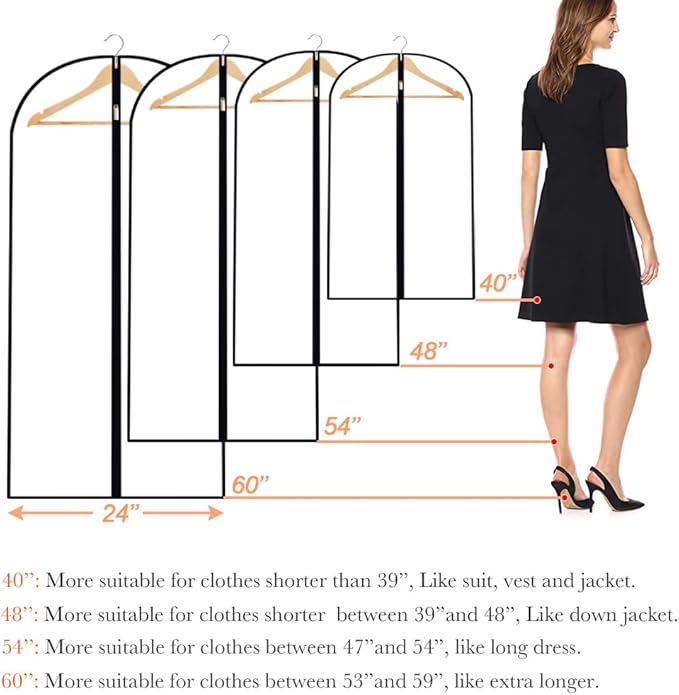Garment Bags for Hanging Clothes (Set of 12) Suit Cover Travel Garment Bag for Closet Clothes Storage Bag Plastic Suit Bags for Closet Storage Bag with Zipper for Coats, Jackets, Shirts