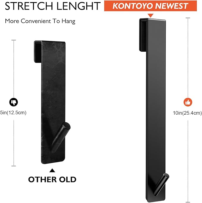 Kontoyo Shower Door Hooks(10 Inch),Extended Over Door Hooks for Bathroom Frameless Glass Shower Door,Stainless Steel Towel Hooks,Heavy Duty Rack Hooks for Robe,Towel-2 Pack-Black