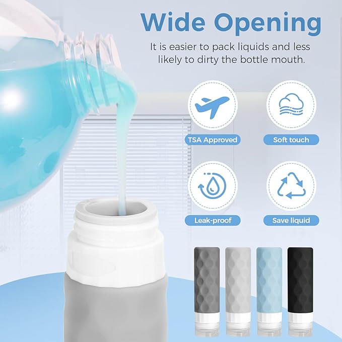 16pack Travel Bottles for Toiletries, TSA Approved Travel Size Containers Set, Leak Proof Refillable Liquid & Creams Toiletries Accessories Kit W/Toiletry Bag (Gray)