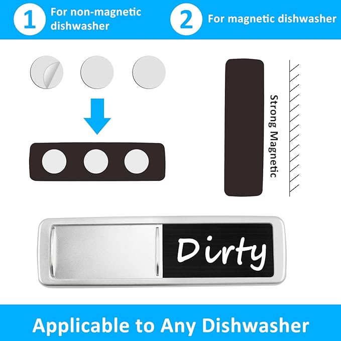 Dishwasher Magnet Clean Dirty Sign, Slide Strong Clean and Dirty Magnet Indicator for Dishwasher, Non-Scratch, Easy to Read, Self-Adhesive Stickers for Non-Magnetic Dishwasher, Refrigerator