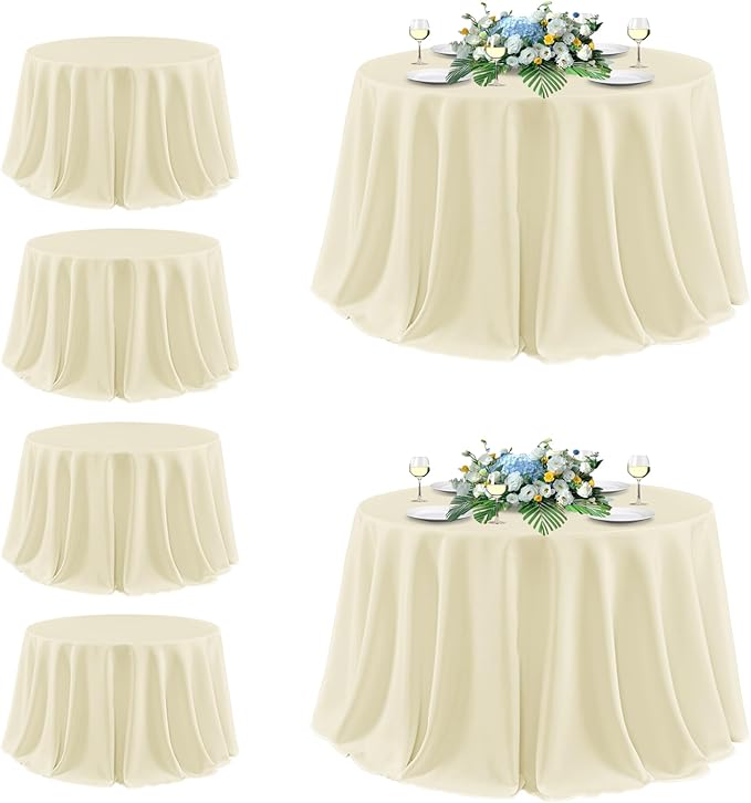 sancua Round Tablecloth 132 Inch Diameter, 6 Pack - Circle Polyester Fabric Table Cloth for Wedding Party Reception Banquet Birthday, Washable Formal Table Cover (Fit 54-96 Inch Tables), Beige