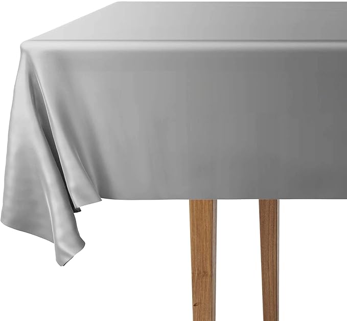 DecorRack 2 Rectangular Tablecloths BPA-Free Plastic, 54 x 108 inch, Dining Table Cloth, Rectangle Table Cover for Parties, Picnic, Camping and Outdoor, Disposable or Reusable, Silver (2 Pack)