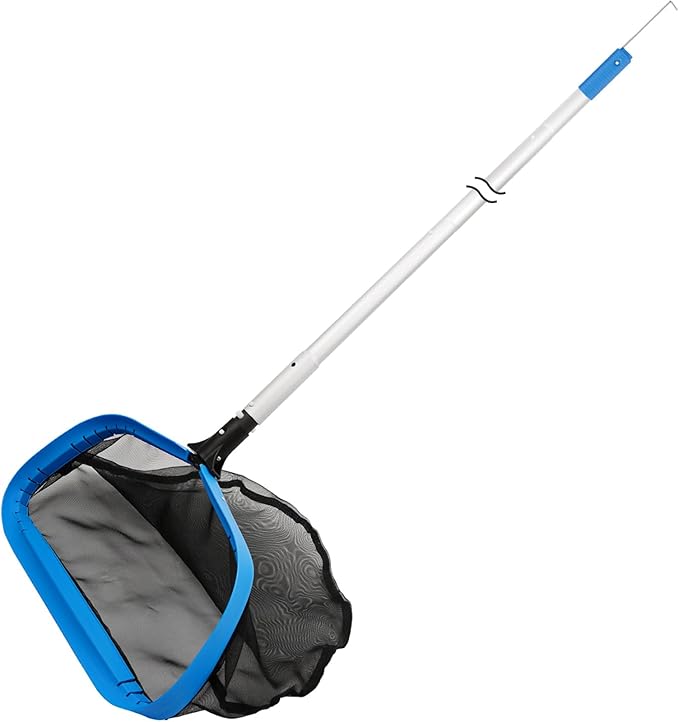 17.5'' Self-Repair Pool Net with Pole 10 Ft Thick Aluminum 8 Sections Detachable Pool Poles with Hidden Hook Retriever & Nylon Fine Mesh Netting Pool Skimmer Net for Above Ground In-ground Pools