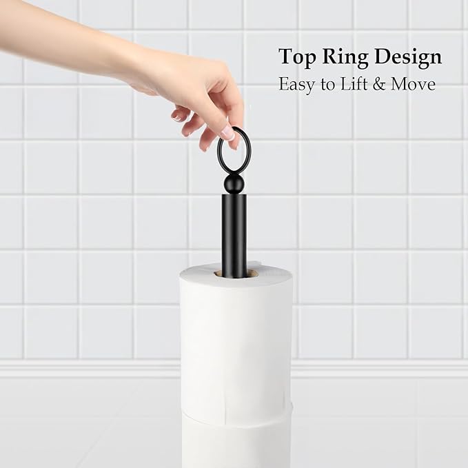 Toilet Paper Holder Stand with Reserve Function, Freestanding Toilet Paper Holder for Bathroom, Space for 4 Rolls, 22.5" Height (2 Pack, Matte Black)
