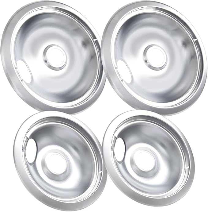 316048413 and 316048414 Stove Burner Drip Pans for Electric Stove Top - Perfectly Fit Frigidaire Kenmore Electric Range -Thickening to Prevent Bending and Rust - Include 2 x 6 in, 2 x 8 in