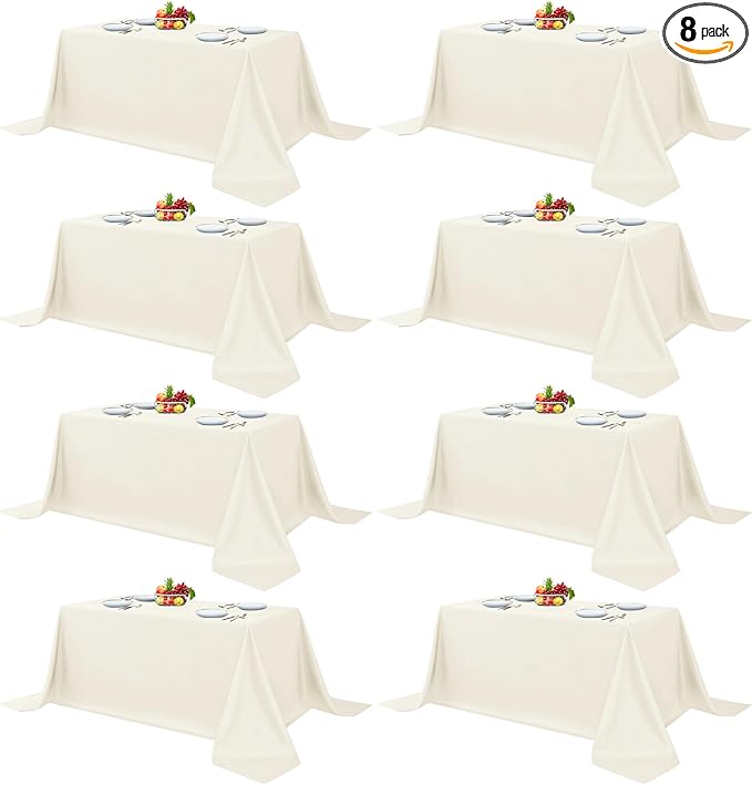Fitable 8 Pack Rectangle Tablecloths: Stain Resistant Wrinkle Free Circle Table Clothes, Washable Reusable Polyester Table Covers for Wedding Party Birthday Banquet Reception(Ivory, 90x132 Inch)