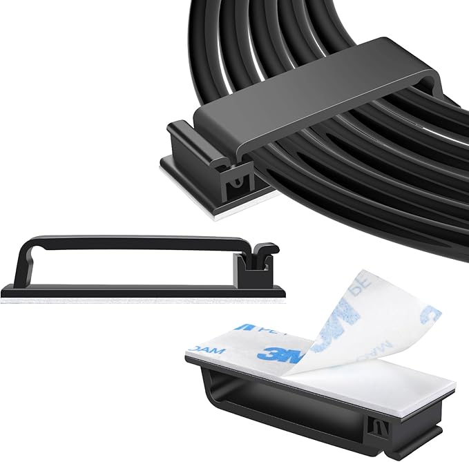 XHF 80 PCS Self Adhesive Cable Clips(XL) Black,Wire Clips Cable Management Wire Organizer Cord Holder for Under Desk, Car, Wall, TV PC Ethernet Cable