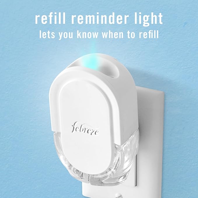 Febreze Plug-In Air Freshener, Odor-Fighting Scented Oil Starter Kit, Air Fresheners for Home, Bathroom and Kitchen, Long Lasting for Strong Odors, Gain Original Scent, Warmer + 2 Refill, Multicolor