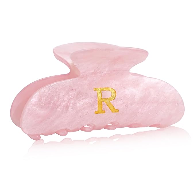Acrylic Letter Hair Clips for Women - Pink Monogram Hair Claw Alphabet Large Hair Clip, Fashion Glitter Claw Clips Elegant And Durable Hair Accessory, Letter R
