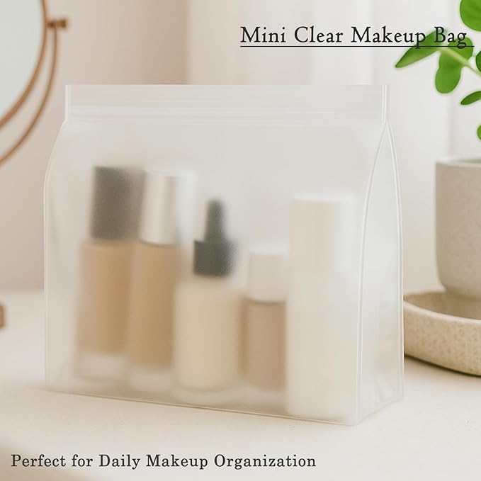 30 Pack Mini Clear Makeup Bag Organizer Cosmetic Zipper Pouch TSA Approved Small Travel Pouches Transparent EVA Reusable Water-resistant Plastic Clear Gift Bags Bulk, Frosted, 6” x 5” x 1.5”