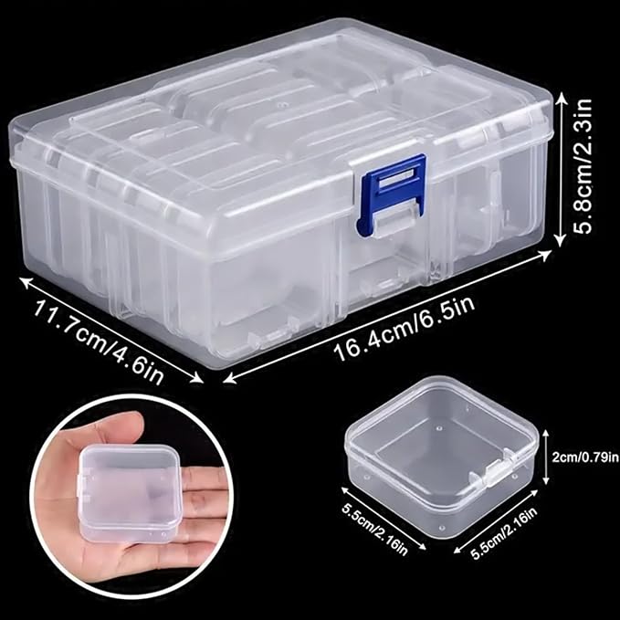 Small Bead Organizers, 15-Piece Plastic Storage Cases with Hinged Lid – Clear Mini Craft Supply Box for Beads, Jewelry, Nails, Rhinestones & DIY Accessories
