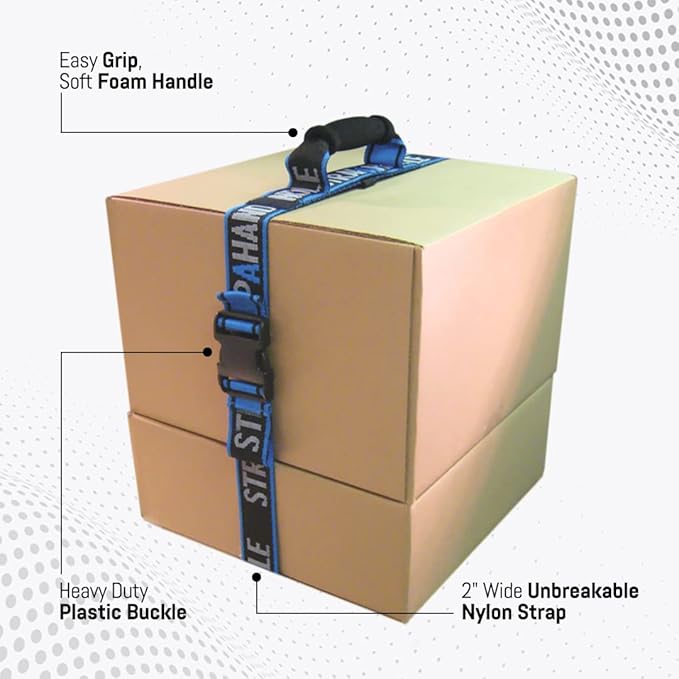 8' Carry Strap with Handle | Adjustable Belt | Easy, Safe, Secure, Lifting, Moving, Carrying Heavy Boxes, Groceries | Best Luggage Strap (Strap-A-Handle 8ft. Length, 50lb. Capacity)