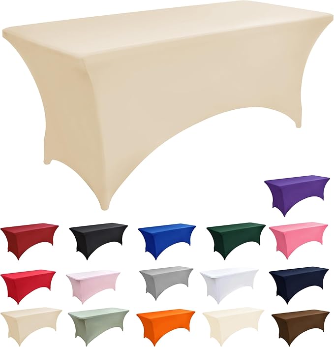 ZarzaaSik 2-Pack 6ft Spandex Table Covers for Rectangle Standard Folding Tables - Wrinkle Resistant Stretch Tablecloths - Ultimate Fitted Table Protector for Parties, Trade Shows, Banquet