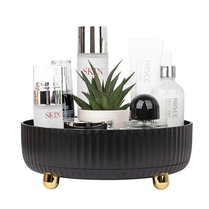Anyoifax Makeup Perfume Organizer Tray, 360-Degree Rotating Lazy Susan Skincare Lotion Organizer, Spinning Cosmetics Storage for Dresser, Vanity, Bathroom Countertop, Small Black