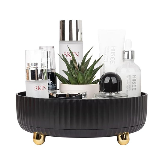 Anyoifax Makeup Perfume Organizer Tray, 360-Degree Rotating Lazy Susan Skincare Lotion Organizer, Spinning Cosmetics Storage for Dresser, Vanity, Bathroom Countertop, Small Black