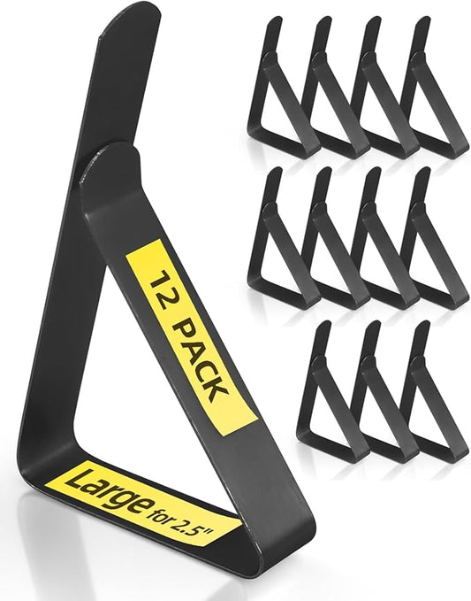 Tablecloth Clips for 2.5'' Thick Tables - 12 Pack Heavy Duty Picnic Table Clips, Stainless Steel Table Cloth Cover Clamps, Black