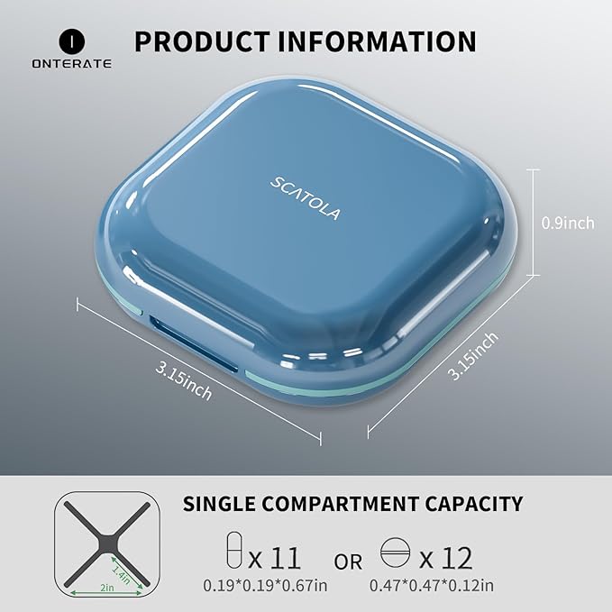 Small Pill Case, Travel Pill Organizer, Small Pill Box, Pill Container for Purse 4 Compartments, Daily Compact Travel Medicine Holder for Vitamins Medication (Blue)