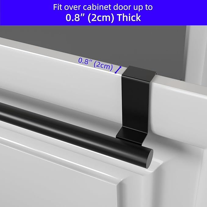 Qflushor Cabinet Door Towel Holder, Over Cabinet Towel Bar, Stainless Steel Dish Towel Holder for Cabinet Door Kicthen Towel Rack, Matte Black 2 Pack