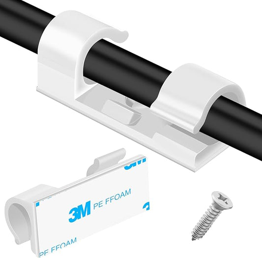 XHF 50pcs Medium Self Adhesive Cable Clips White,Wire Clips Cable Management Wire Organizer Cord Holder for Under Desk, Car, Wall, TV PC Ethernet Cable